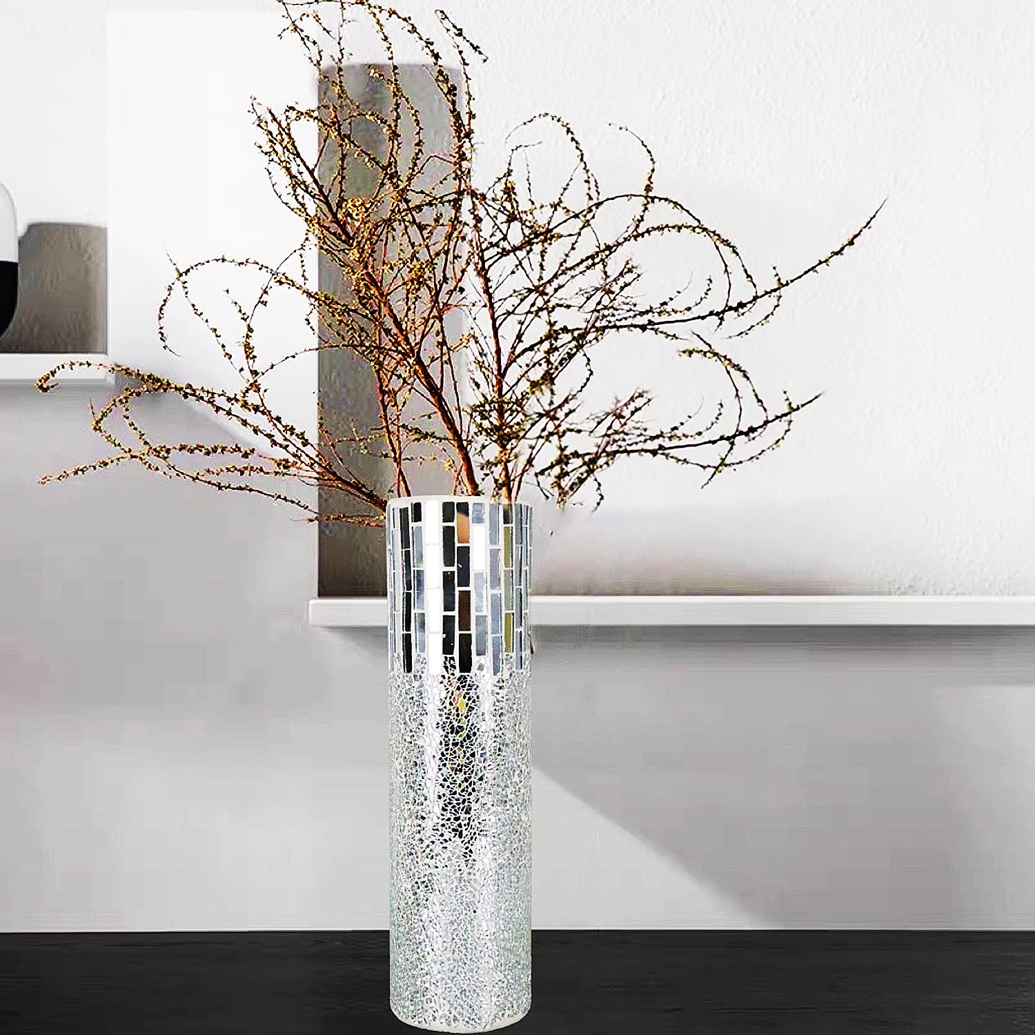 Amazon.co.jp: シルバーフラワー花瓶 ハンドメイド モザイク花瓶